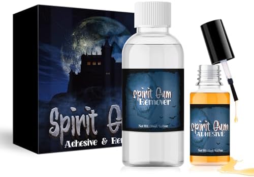 CHASPA Spirit Gum Adhesive and Remover Kit, Strong Adhesive Face Glue for Bald Cap, Prosthetic Makeup, Scar Wax SFX Makeup, Fake Nose, Horns, Elf Ear Cosplay Costume, 0.17oz Spirit Gum + 1.01oz Adhesive Remover