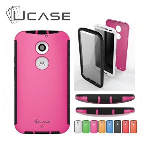 Ucase Moto X 2nd Generation With built in Screen Protector, Hybrid Slim Phone Case Cover (Pink)