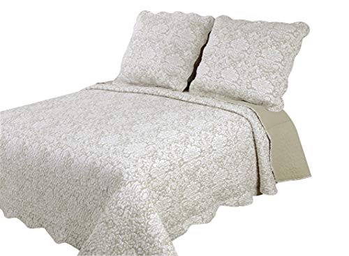 Autrefois Délicat Lin Boutis 230x250 cm avec 2 Taies d'oreiller 65x65cm, Couvre-lit Matelassé 2 Personnes, Dessus de lit Fleurs