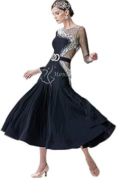 Amazon Garuda新登場レディース社交ダンス衣装 魅力セミオーダー 競技発表会試合パーティードレスワンピース キラキラストーン飾りル 品番1239 ブラック セミオーダー ノーブランド品 社交ダンス