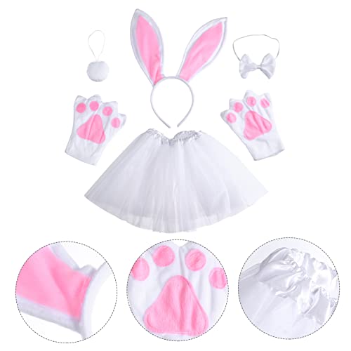 PRETYZOOM 1 Conjunto De Tiara De Orelha De Coelho Luvas Infantis Meninas Tutu Branco Kit De Acessóri