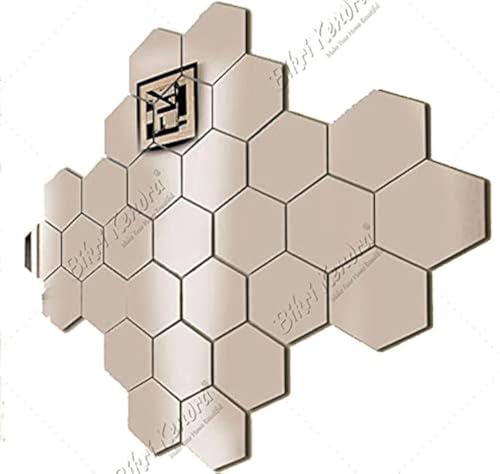 Image of Bikri Kendra - Hexagon 35 Silver with 20 Butterfly Silver Decorative Mirror Sticker for Wall, wall Stickers for Hall Room, Bed Room