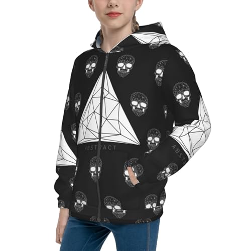 Polygonal Modern Crystal Skull Kid Hoodies Boys Zip Up Sweatshirts Girls Pullover with Pocket