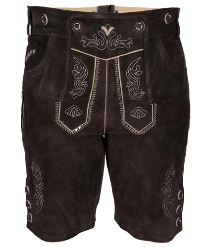 Steigenhöfer Lederhose Damen Tracht Shorts - 100% Rindsleder - Annika - Traditionelle Kurze Hose für Frauen - Inklusive verstellbaren Trägern - Gürtelschlaufe - Dirndl Alternative - Dunkelbraun - 44
