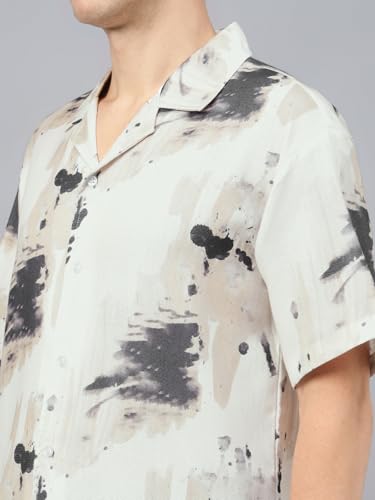 Image of Veirdo Poly Cotton Oversized Loose Baggy Fit Drop Shoulder Cool and Stylish Abstract Print Men Camp Collar Shirt