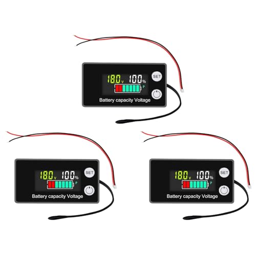 DiyStudio 3個 デジタル電圧計 アラーム温度付バッテリーメーター バッテリー残量表示計 DC8-100V 12V 24V 36V 48V 60V 72V LEDバッテリーテスター 2線式 電池残量チェッカー(日本語の取扱説明書)