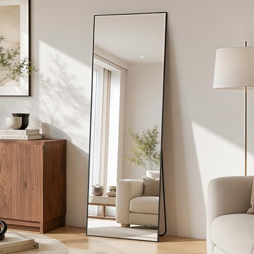 Antok 149 x 46 cm, espejo de cuerpo entero, espejo de pie rectangular, marco de aleación de aluminio, vidrio inastillable, espejo de suelo para salón, vestidor, inclinado, montaje en pared, Schwaz