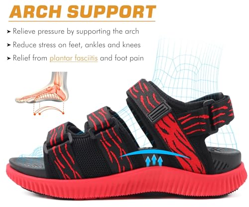 Image of KuaiLu Mens Hiking Sandals with Arch Support Orthopedic Walking Recovery Sandals for Plantar Fasciitis Open Toe Summer Athletic Sport Comfortable Cushion Breathable Outdoor Water Sandals Size7-13