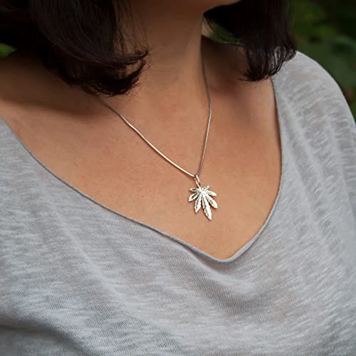 925 Sterling Silver Marijuana Pot Leaf Necklace Weed Cannabis Plant Herb Ganja Pendant Choker Charm Rasta Hippie Hip Hop Jewelry Cute Gifts For Men Women/Handmade (S) #TOP3