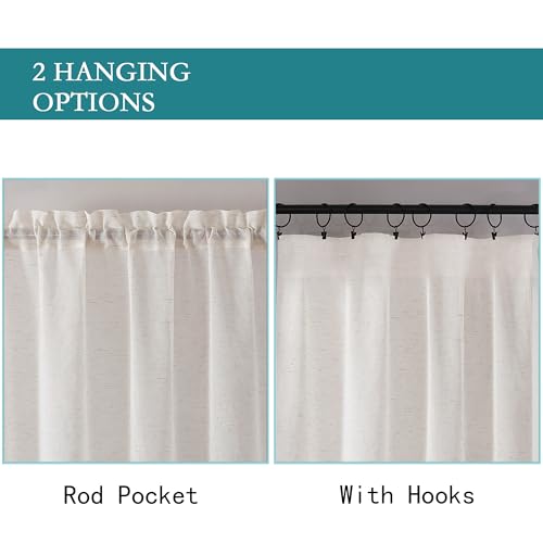 Image of OWENIE Natural Linen Blend Sheer Curtains 36 Inch Length 2 Panel Set for Kitchen Window, Light Filtering Small Cafe Curtains, 42 W x 36 L, 2Pcs, Natural