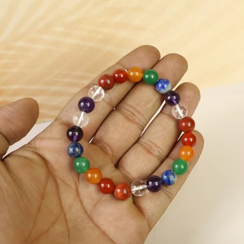 Reiki Crystal Products Certified 7 Chakra Bracelet Crystal Stone 8 mm Bead Bracelet for Reiki Healing and Meditation Protection (Color : Multi)