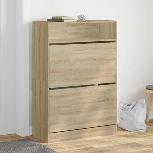 Snsowed Mueble zapatero 2 cajones abatibles roble Sonoma 80x34x116 cm, Zapatero Entrada Recibidor, Zapatero Estrecho, Armario Zapatero - 3214408