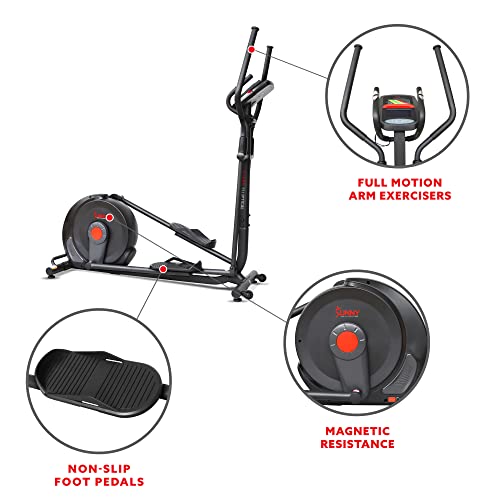Image of Sunny Health & Fitness Elliptical Silent Exercise Machine with Long Stride | Elliptical Training with Pulse Sensor, Adjustable Resistance, Long Stride, Fully Body Workout, App Access via Bluetooth