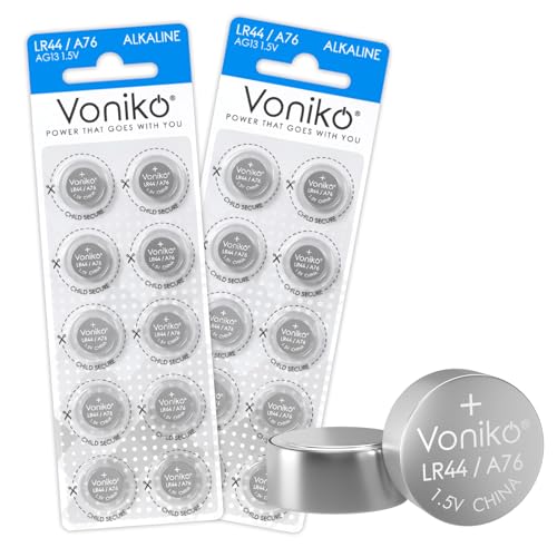 Voniko AG13 LR44 Batteries 20 Pack—[Ultra Power] Premium Alkaline 1.5 Volt LR44 Button Cell Battery for Toys & Electronic Devices