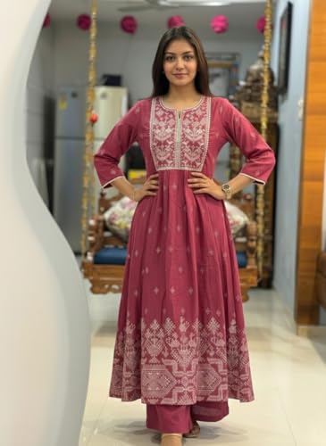 Image of ANNI Designer Women's Viscose Blend A-Line Printed Co-Ord Set with Palazzo | Kurta Palazzo Set for Women | A-Line Kurti Co-Ord Outfit | Ethnic Printed Suit Set