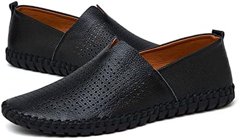 Santimon Men's Leather Espadrille Slip-On Plain Toe Casual Breathable Shoes Black 9 US | Image 3