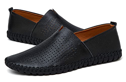 Santimon Men's Leather Espadrille Slip-On Plain Toe Casual Breathable Shoes4