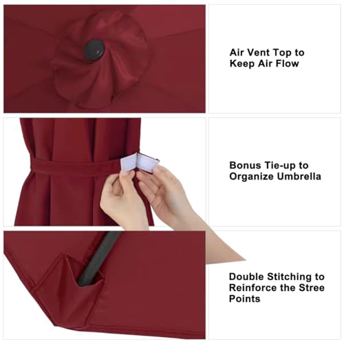 Image of ABCCANOPY 10ft Outdoor Umbrella Replacement Top Suit 8 Ribs (Burgundy)