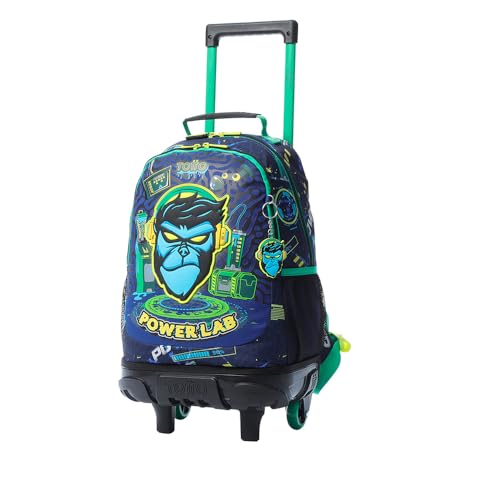 TOTTO - Mochila Escolar con Ruedas, Modelo Kong Lab M, Mochila Mediana, Capacidad 14 L, 2 Compartimentos, 2 Bolsillos para Botella, Protección contra Impactos, Cómodas Correas Ajustables, Color Azul