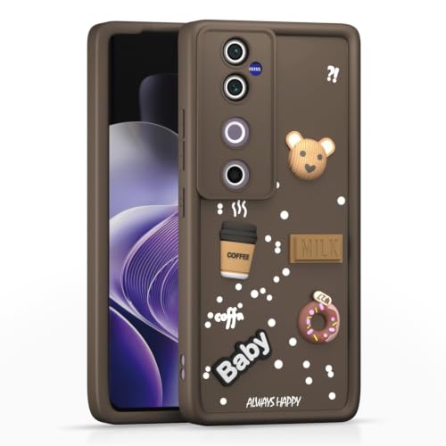 Image of Bintage Cute Fun Ball | Taddy Cartoon 3D Smiley Coffee Cup | Milk Donut | Full Camera Protection Back Cover Compatible for Vivo V2348 / Vivo V40 5G - Brown