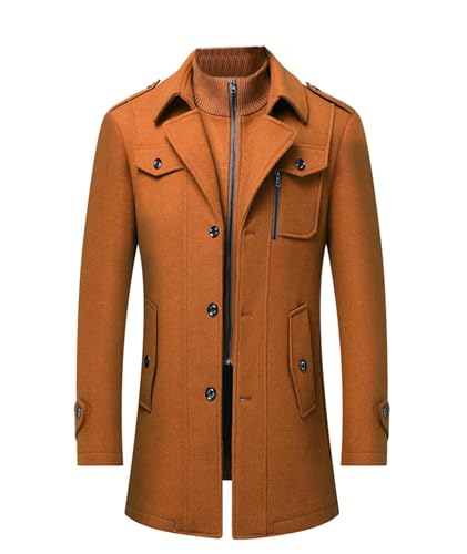 Image of SOMTHRON Men's Wool Blend Trench Coat Slim fit Single Breasted Notch Lapel Winter Jacket Business Pea Coat Overcoat