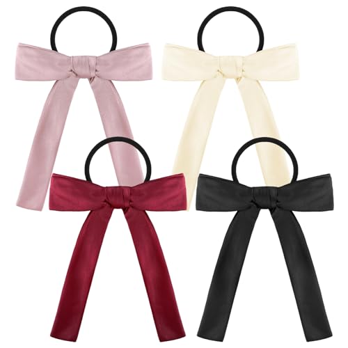 WLLHYF 4 gomas de pelo de satén, cinta para el pelo, cola larga, soporte para coleta, bandas de goma, bandas para el pelo, diademas francesas, princesa, accesorios para el cabello para mujeres y niñas