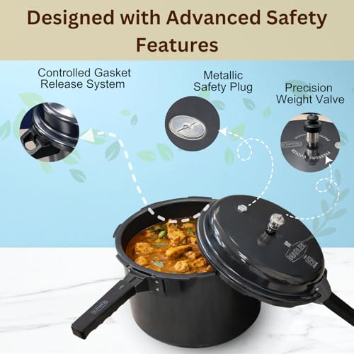 Image of Marlex Premium Hard Anodized Aluminium Pressure Cooker | Outer Lid - 11 Litres | Fast Cooking | Gas Stove Compatible | ISI Certified | 5-Year Warranty | Ideal For 10+ Large family