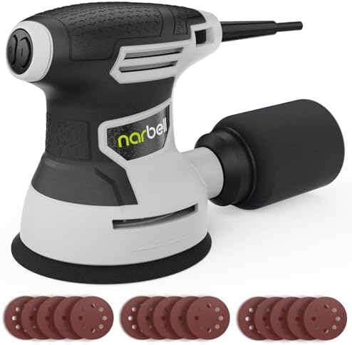 NARBELL Orbital Sander 3.0AMP(360W),14000RPM Random Orbit Sander Tool with 6 Variable Speeds, 5" Electric Palm Sander Kit with Dust Bag,15pcs Sandpapers for Woodworking & Sanding, Light Gray