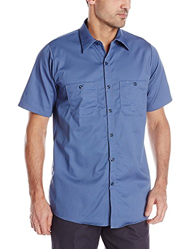 Red Kap Men's Wrinkle-Resistant Cotton Work Shirt, Postman Blue, Short Sleeve X-Large