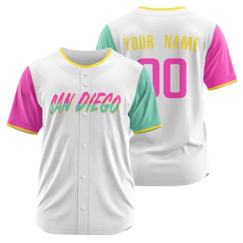 Custom Baseball Jersey City Connect Jerseys Personalized Name Number for Men Women Kids (Padre - White)