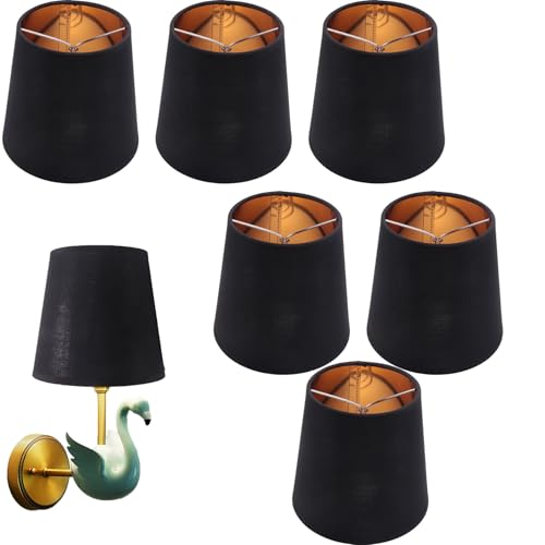 Dasing 6 PCS Black Black LampShade Linen Lampshade with Gold Lining on Light Shades Candle Chandelier Lampshades for Table Lamp Bedroom Bedside Decor, 4.3x5.5x5.5 inch