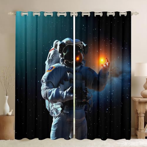 Feelyou Astronaut Curtain for Bedroom Outer Space Galaxy Curtain for Kids Boys Teens Cool Cosmonaut Spaceman Thermal Curtain Space Adventure Window Drapes 52W x 84L Inches 2 Panels