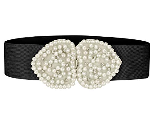 Allegra K Heart Shape Design Faux Pearl Rhinestone Decor Waist Belts for Women