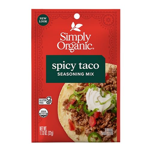Simply Organic Spicy Taco Seasoning Mix, Vegan Friendly, Kosher, USDA Certified Organic, Gluten Free & Non-GMO, 1.13 Ounce (Pack of 12)