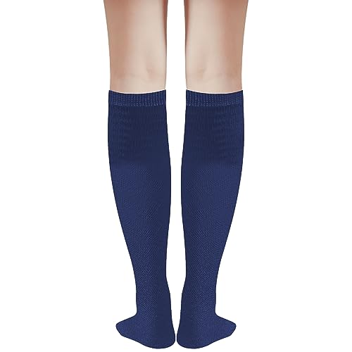 Image of DOOVID Casual Knee High Socks for Women Tube Socks Elasticity Athletic Socks Thin Stripe Knee High Stockings