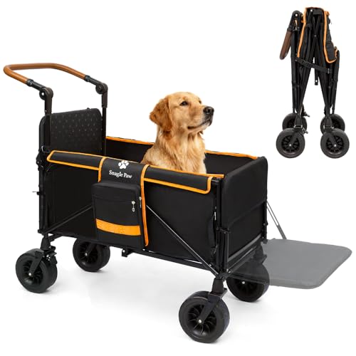 Snagle Paw Folding Dog Stroller for Large Dogs,All Terrain Pet Pushchair with Lockable Wheels&Adjustable Handle,Pet Stroller with Tailgate&Ramp,Breathable Buggy for Outdoor Walking,Gargen, Up to 90kg