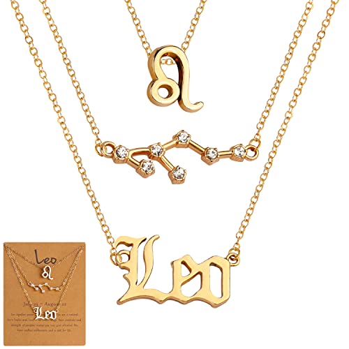 Merclix 3 Pièces Cadeau Anniversaire Femme Leo Collier Femme Doré Constellation Bijoux Femme Cadeau Saint Valentin Cadeau Noel Cadeau Anniversaire Maman Meilleure Amie Soeur Fille Mamie Cover