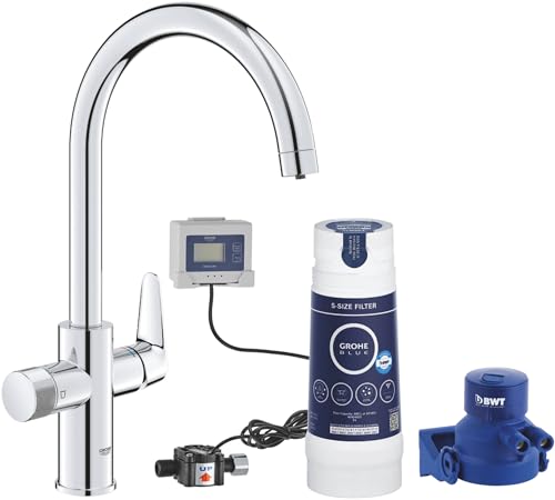 Grohe Blue Pure BauCurve rubinetto per lavello cucina, con filtro 5 fasi taglia S e contalitri, cromo
