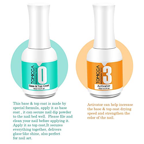 2 In 1 Dip Powder Top & Base Coat And Activator For Dipping Powder Nail Starter Kit, 15Ml/ Bottle Dip Powder Liquid Set ,Dry Fast Easy To Apply No Need Uv/Led Cured, Dip Manicure Kit. #TOP4