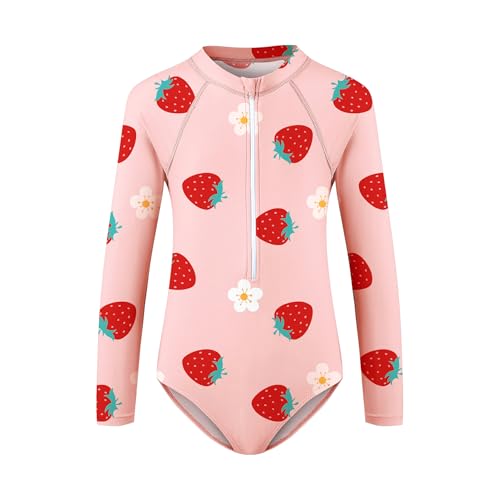 Image of Zando UPF50+ Girls Long Sleeve One Piece Swimsuit with Zipper - Rash Guard for Teens Toddler Kids 2-15 Years
