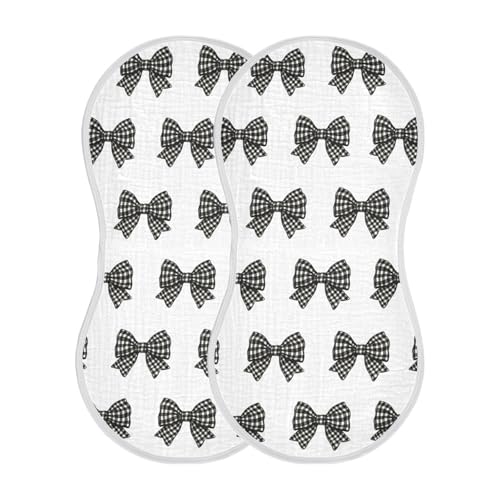 Muslin Burp Cloth for Baby 2PCS Buffalo Plaid Bows Black White Super Absorbent Burping Cloths, Bibs for Newborn Boys Girls