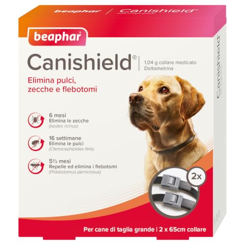 Beaphar Canishield Collare Antiparassitario Large 65cm, 2 collari per Cani - Collare Antipulci e Antizecche