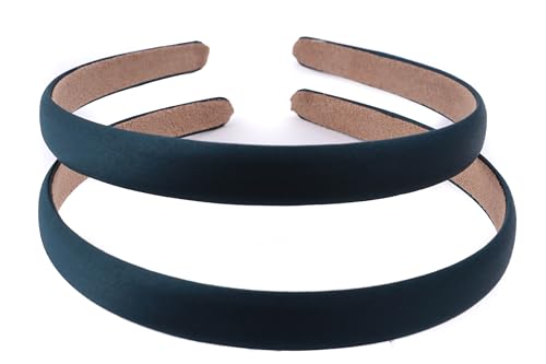 Mytoptrendz 2 fasce per capelli in raso da donna larghe 1,5 cm, alla moda, tinta unita, antiscivolo, per la scuola delle ragazze, per damigelle d'onore, feste e accessori fai da te (verde scuro)