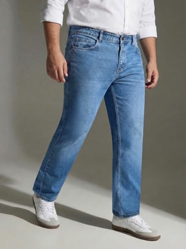 Image of Urbano Plus Men's Relaxed Fit Washed Denim Jeans Non-Stretchable