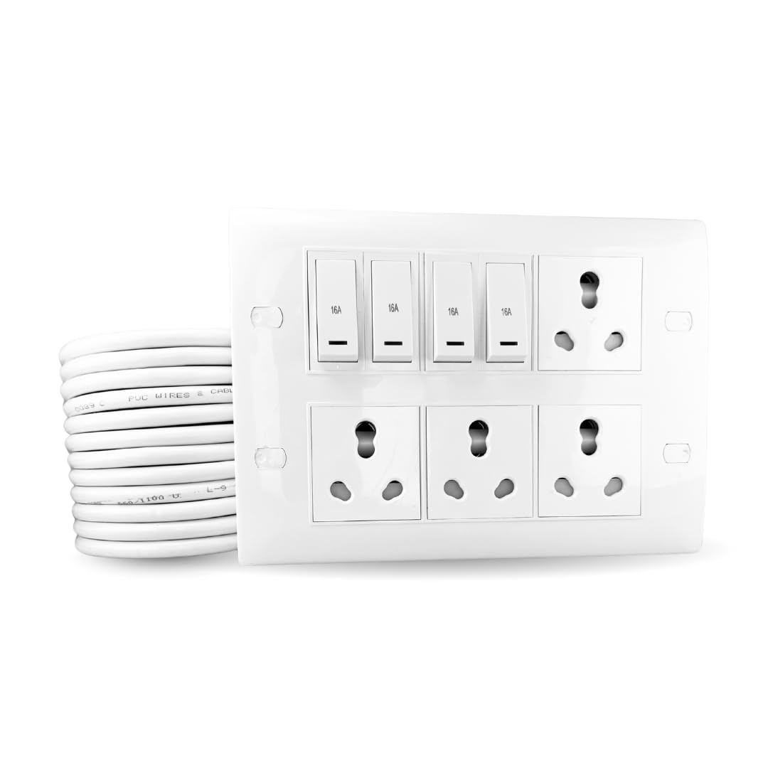 16A Heavy Duty Extension Board with 4 Sockets & 4 Switches, 2.5mm Copper Cable|3500W |Surge Protected Power Strip for Home,Office,Tv,Refrigerator,Computer/Laptop (10 Meter, 16 A Small Plug)-image-15