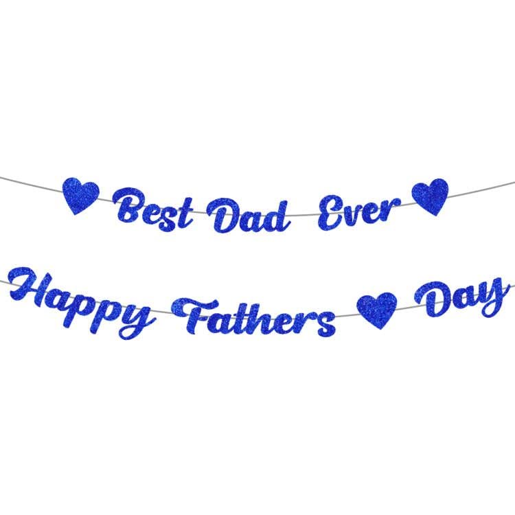 Fathers Day Decorations Kit,Glitter Happy Fathers Day Banner and Best Dad Ever Bunting Banner,Daddys Day Decorations Bunting Banner for Fathers' Day Photo Backdrop Supplies from Daughter Son