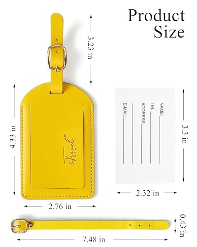 Luggage Tags for Suitcases,2 Pack PU Leather Privacy Protection Bag Tags Travel Accessories Essentials,Lemon Yellow2