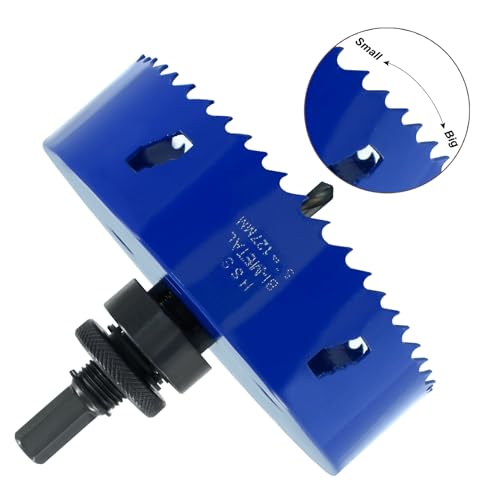 Image of Luomorgo 127mm /5 inch Hole Saw with Arbor | 1 1 /4 inch Cutting Depth, HSS Bi-Metal, For Wood Cornhole Boards Plastic Drywall & Metal Sheet