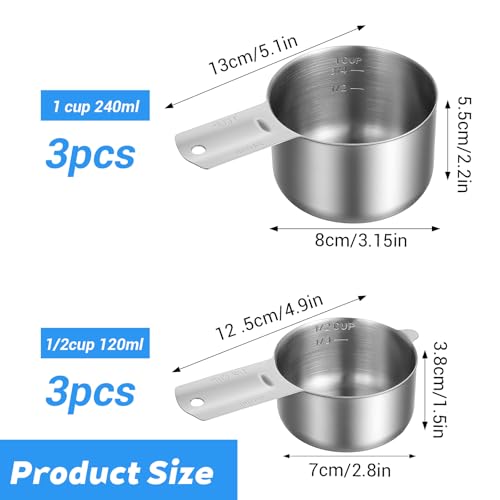 Set 6 Pzs Vasos Medidores Acero Inoxidable 1 y 1/2 Cup miniatura 2