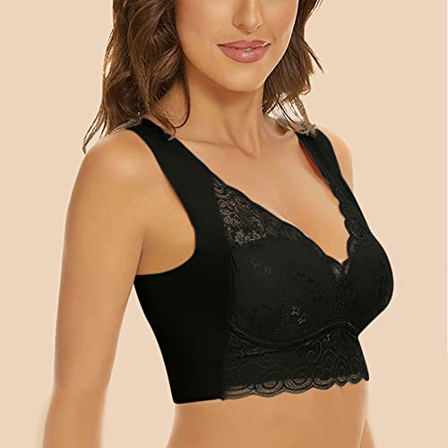 Womens Push Up Everyday Bras Comfortable Wireless Bralettes UK Sale Support Bras Comfort Lace Trim Wirefree Padded Bra UK Clearance Full Cup Seamless Full Coverage Non Wired Firm Control Bra - Image 4